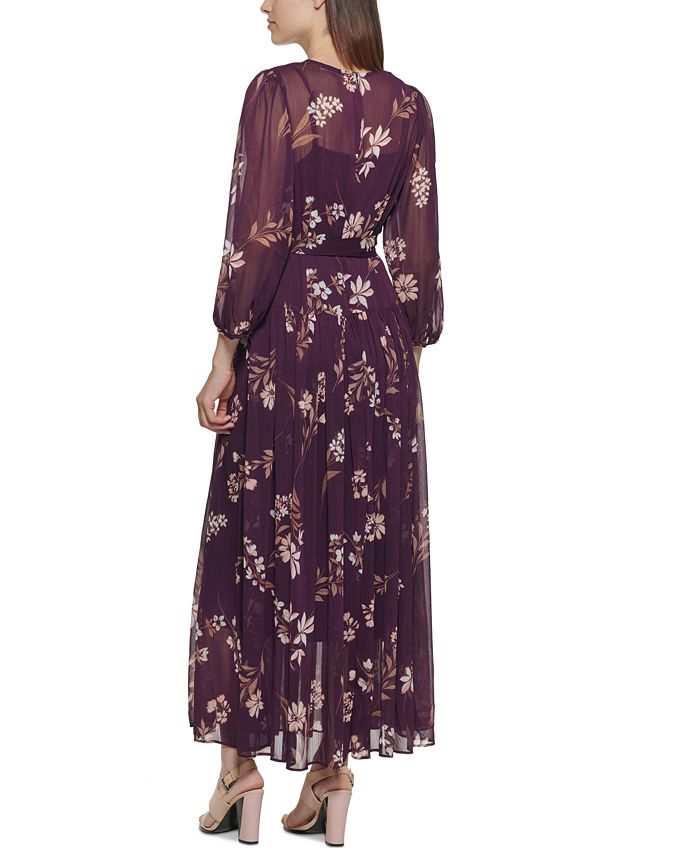 Calvin Klein Belted Floral-Print Midi Dress & Reviews - Dresses - Women ...