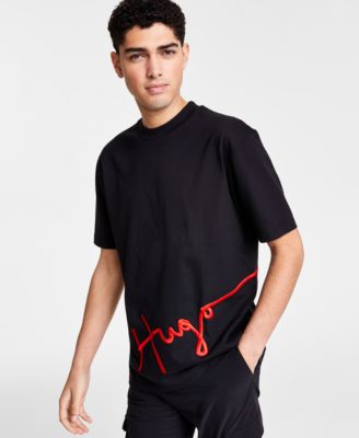 HUGO - Men's Black Relaxed-Fit Handwritten Logo T-Shirt