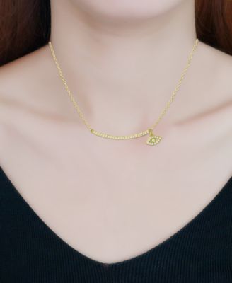 Cubic Zirconia Curved Bar & Evil Eye Pendant Necklace, 16" + 2" extender, Created for Macy's