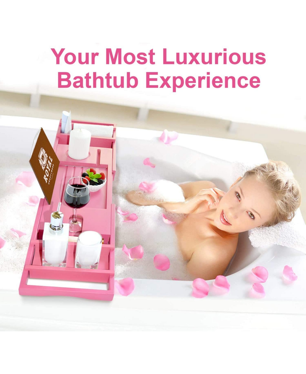 Royal Craft Wood Luxury Bathtub Caddy Tray Organizer