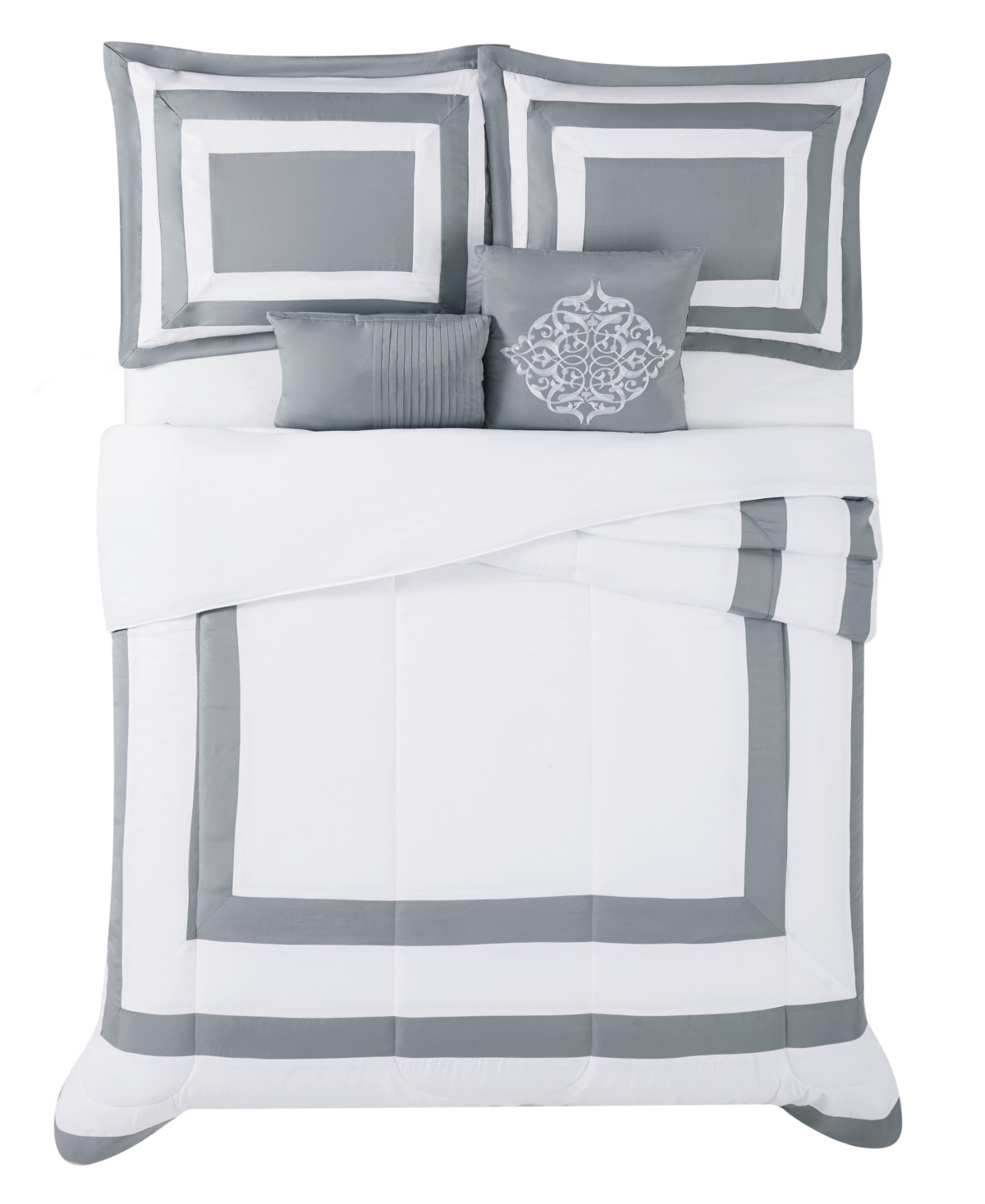 London Fog Rayne's 5 Piece Comforter Set, Queen In White,gray