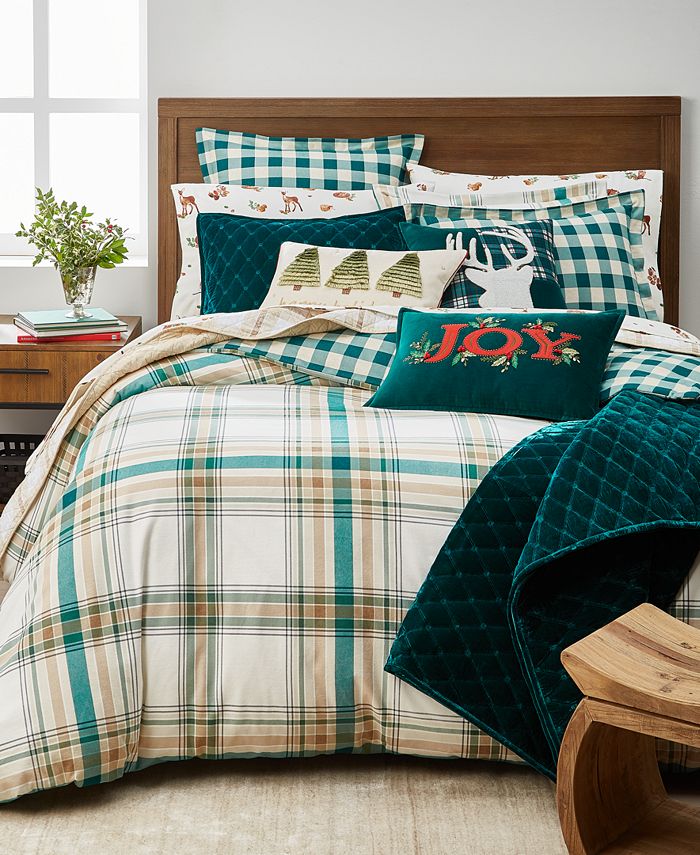 Martha Stewart Collection Holiday, Green Plaid Flannel Duvet Cover