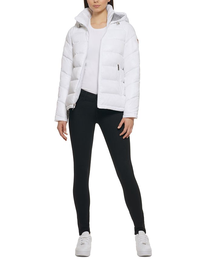 GUESS Women's High-Shine Hooded Puffer Coat & Reviews - Coats & Jackets ...