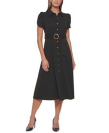 Petite Belted Button-Front Shirtdress