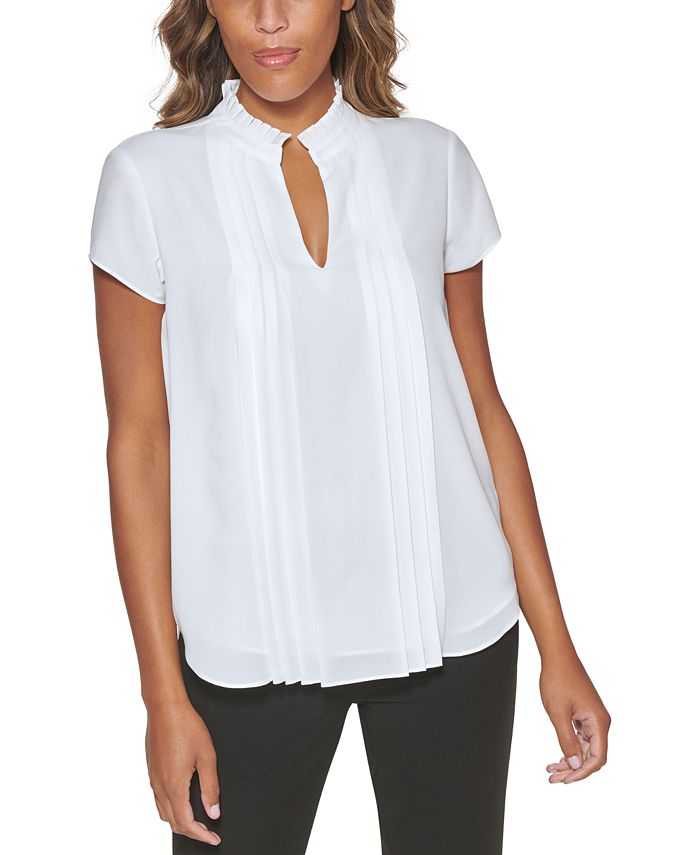 Calvin Klein Pleat Front Short Sleeve Blouse Macy s