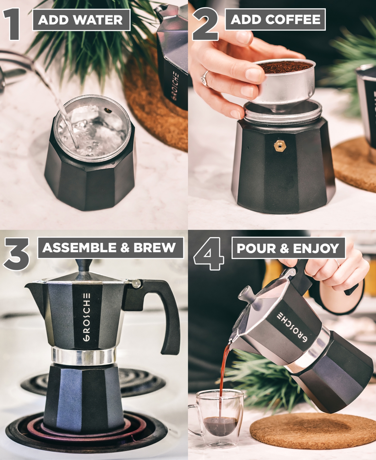 Grosche Milano Stovetop Espresso Maker Moka Pot 6 Espresso Cup Size
