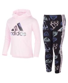 Little Girls 2-Piece Graphic Hooded T-shirt and Printed Tights Set