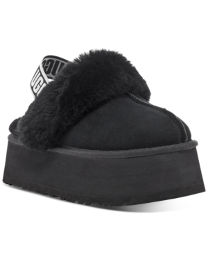 Ugg Black Leather Clog With Faux Fur And Elastic Back  In Black