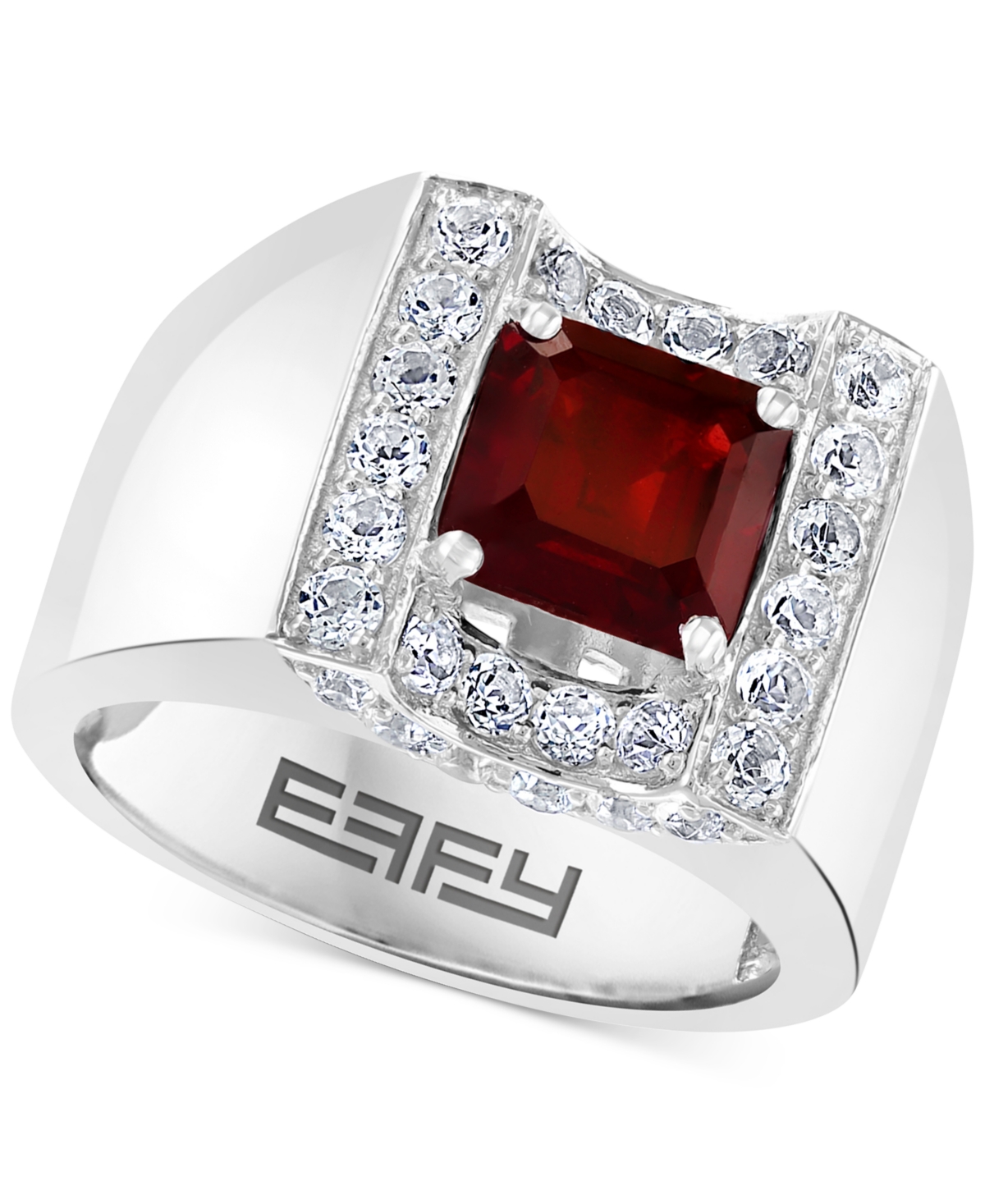 Effy Men's Rhodolite Garnet (3 ct. t.w.) & White Sapphire (1-3/8 ct. t.w.) Ring in Sterling Silver - Silver
