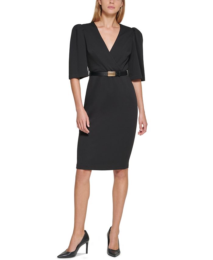 Calvin Klein Belted Puff-Sleeve Dress & Reviews - Dresses - Women - Macy's