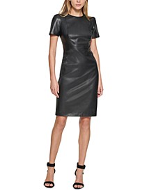 Faux-Leather Short-Sleeve Sheath Dress