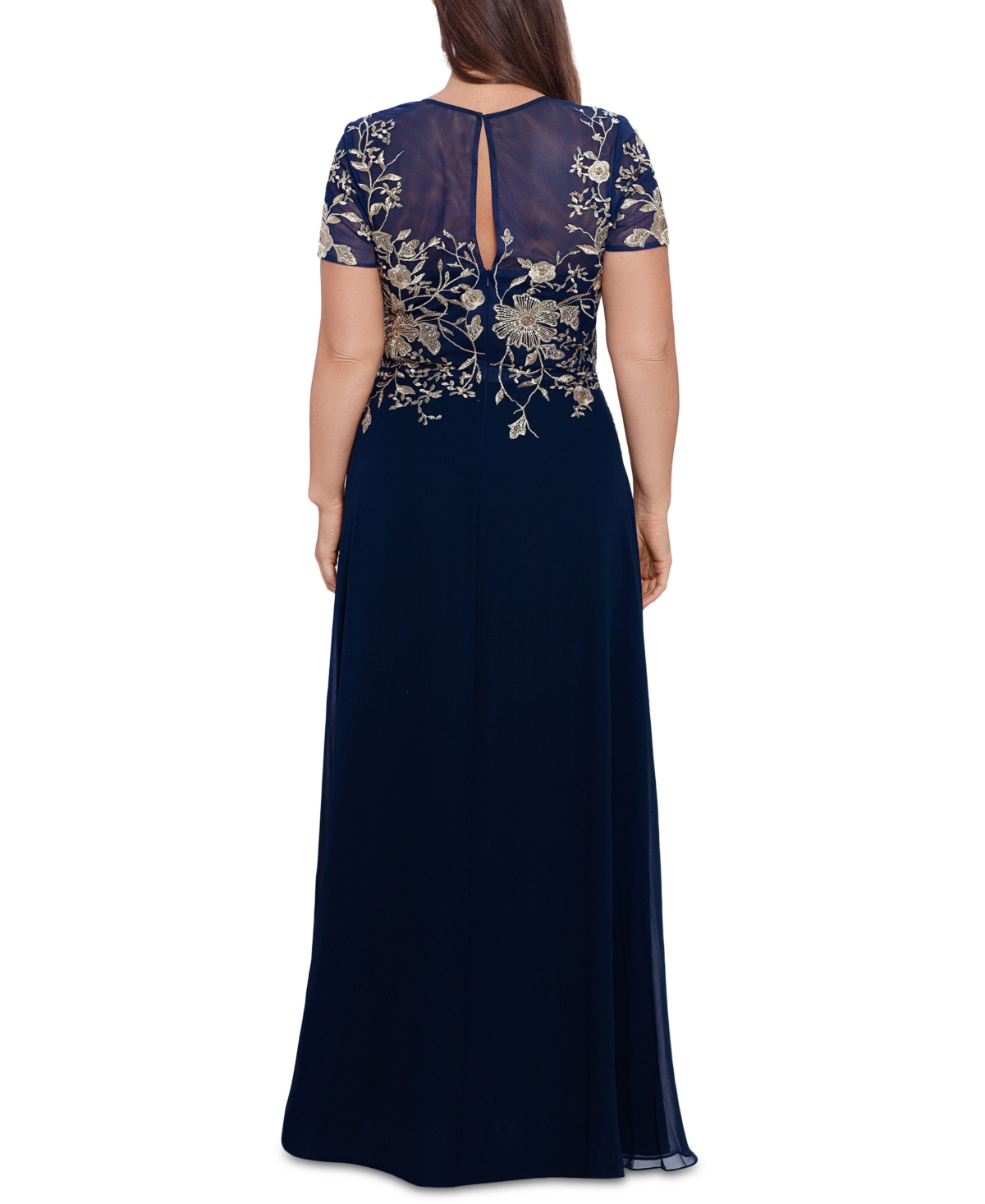 Betsy & Adam Plus Size Beaded Embroidered Gown -gold