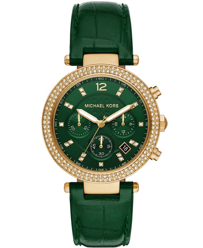 Michael Kors Women's Parker Chronograph Green Leather Strap Watch 39mm &  Reviews - All Watches - Jewelry & Watches - Macy's