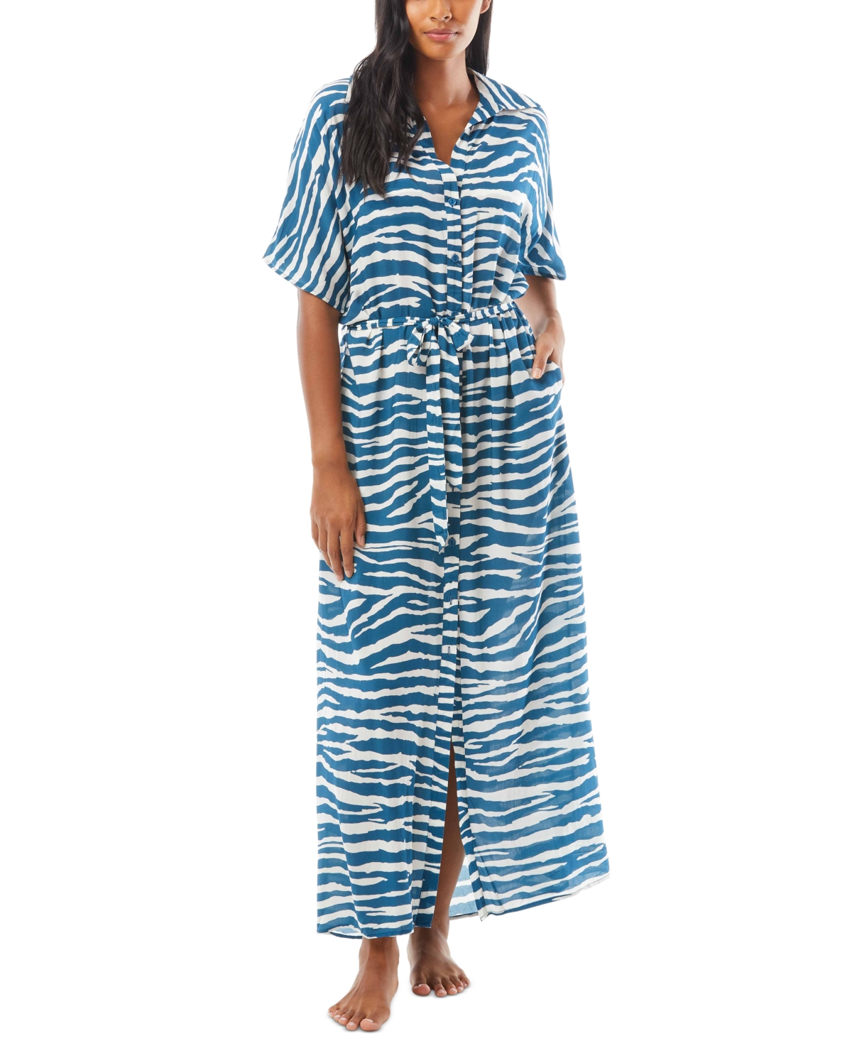 Vince Camuto Belted Maxi Shirt Dress Cover-Up Women's Swimsuit