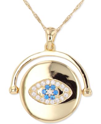 Macy's - Lab-Grown Blue Spinel (1/8 ct. t.w.) Cubic Zirconia Evil Eye Disc Pendant Necklace in 14k Gold-Plated Sterling Silver, 18" + 2" extender
