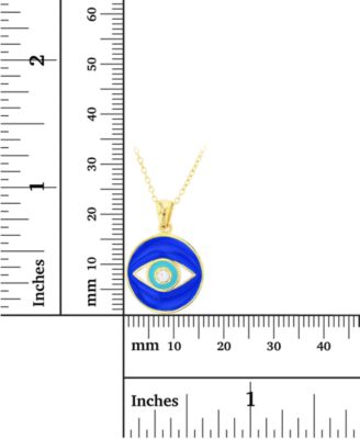 Cubic Zirconia & Enamel Evil Eye Disc Pendant Necklace in 14k Gold-Plated Sterling Silver, 16" + 2" extender