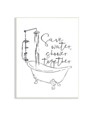 Shower Together Funny Ink Drawing Bathroom Design Wall Plaque Art, 10" x 15"
