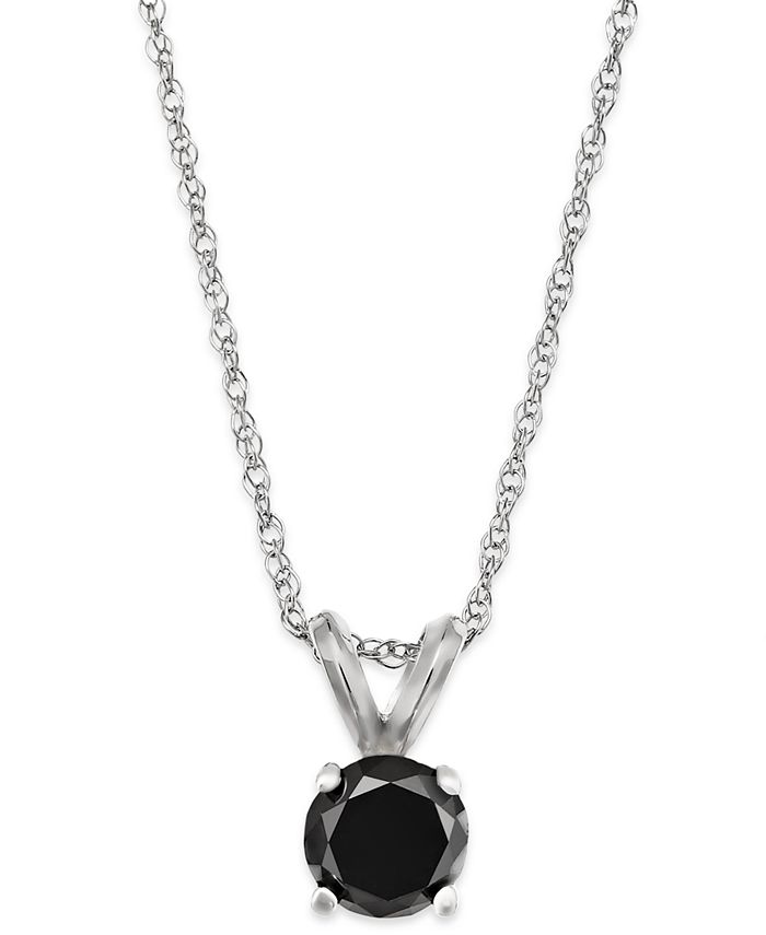 Macy's - Black Diamond Round Pendant Necklace in 10k White Gold (1/3 ct. t.w.)