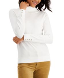 Cotton Button-Trim Turtleneck Sweater, Created for Macy's