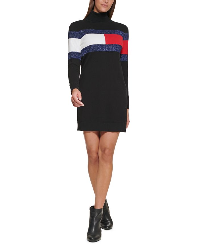 Tommy Hilfiger Metallic Flag Turtleneck Sweater Dress - Macy\'s | Strickkleider