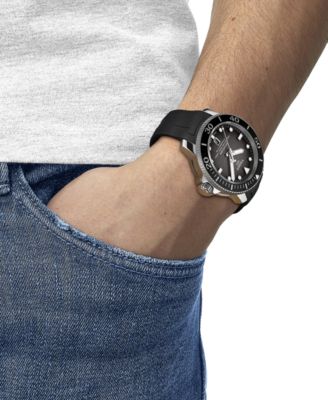 Men's Swiss Automatic Seastar Black Rubber Strap Watch 46mm