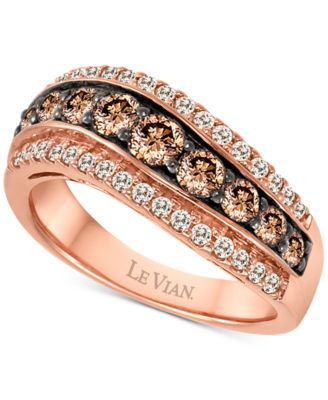 Le Vian® Chocolate Diamond (7/8 ct. t.w.) & Vanilla Diamond (1/3 ct. t.w.) Diagonal  Statement Ring in 14k Rose Gold - Macy's