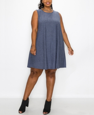 Coin Plus Size Swiss Dot Short Sleeve Swing Pocket Dress In Navy Modesens