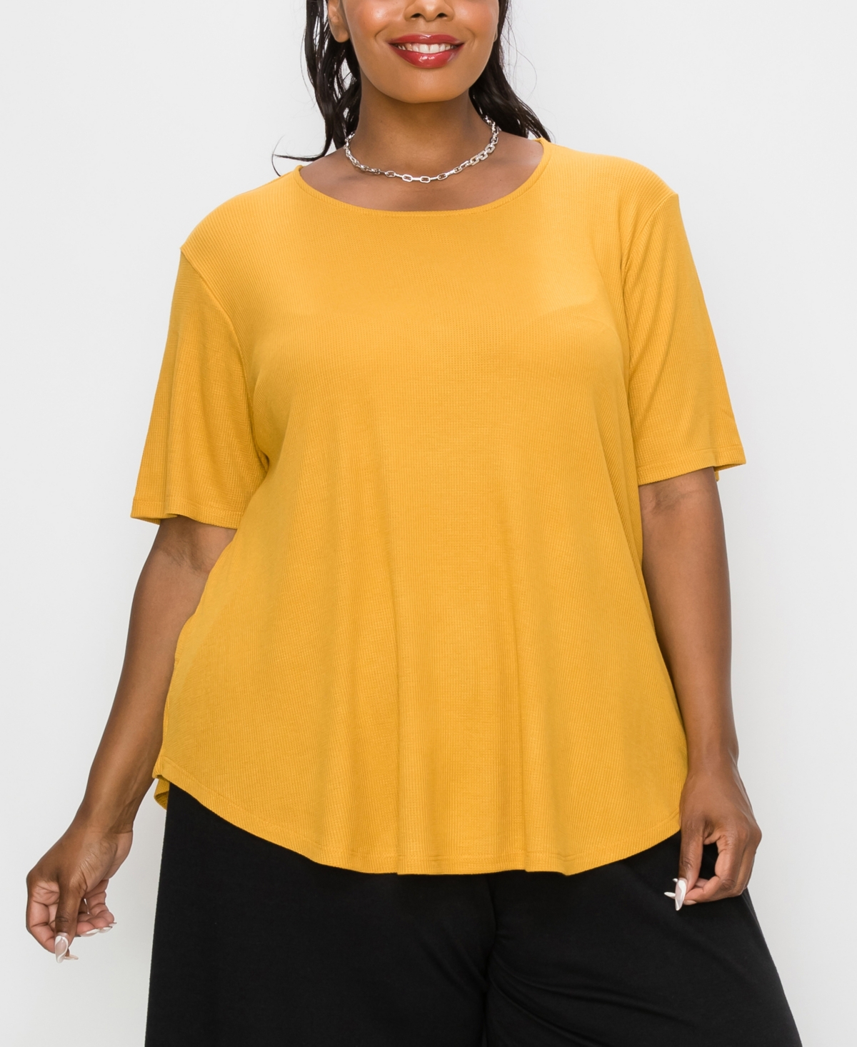 Plus Size Thermal Short Sleeve Swing Tee - Gray