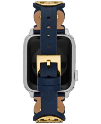 Tory Burch Women's Logo Studded Blue Leather Strap For Apple