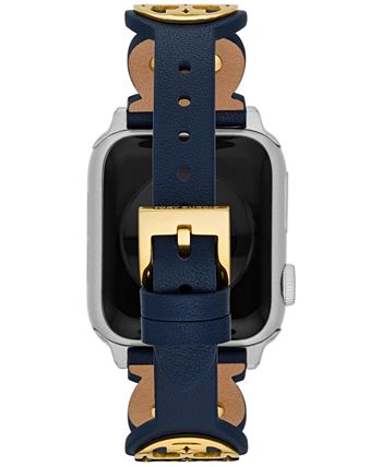 Tory Burch - Women's Logo Studded Blue Leather Strap For Apple Watch&reg; 38mm/40mm