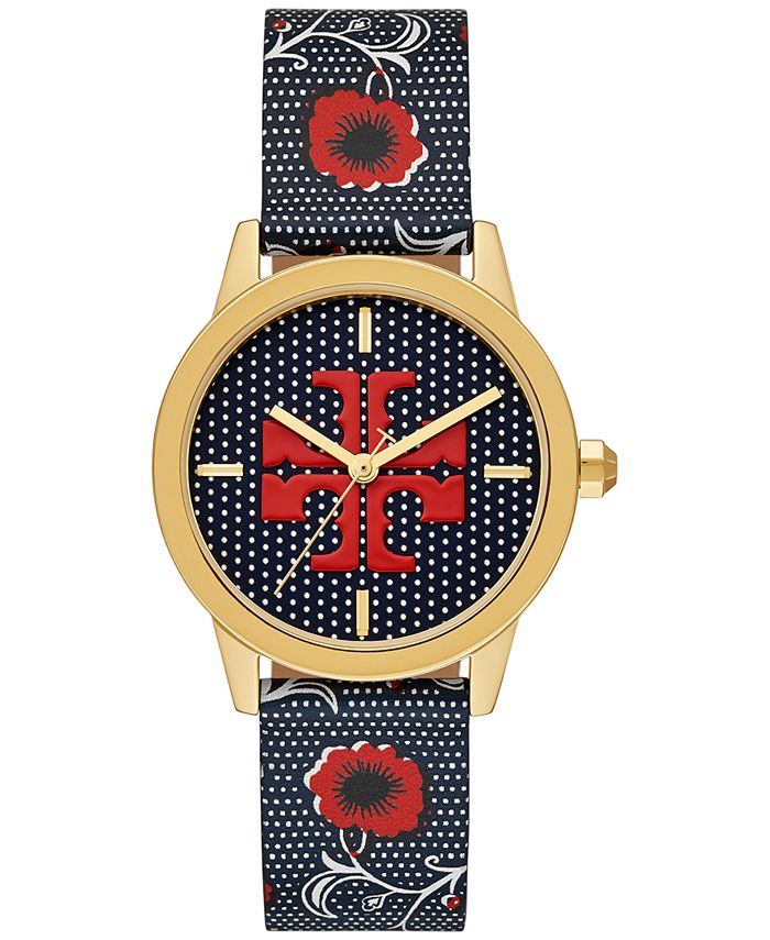Tory Burch Women's Blue Floral Print Leather Strap Watch 36mm & Reviews -  All Watches - Jewelry & Watches - Macy's