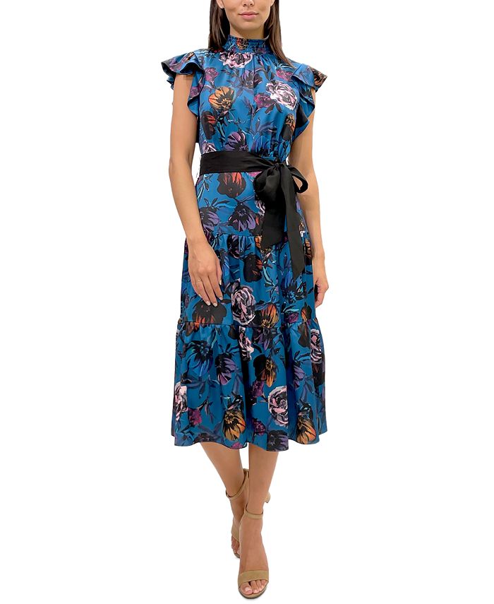 Sam Edelman Cap-Sleeve Garden Printed Dress & Reviews - Dresses - Women ...