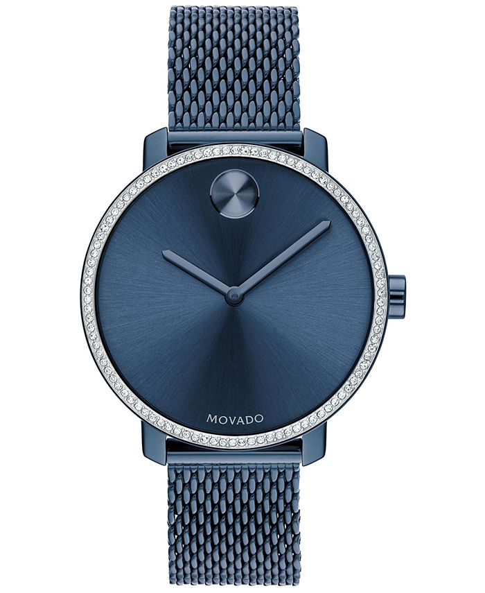 Movado - Women's Swiss Blue Mesh Bracelet Watch 34mm