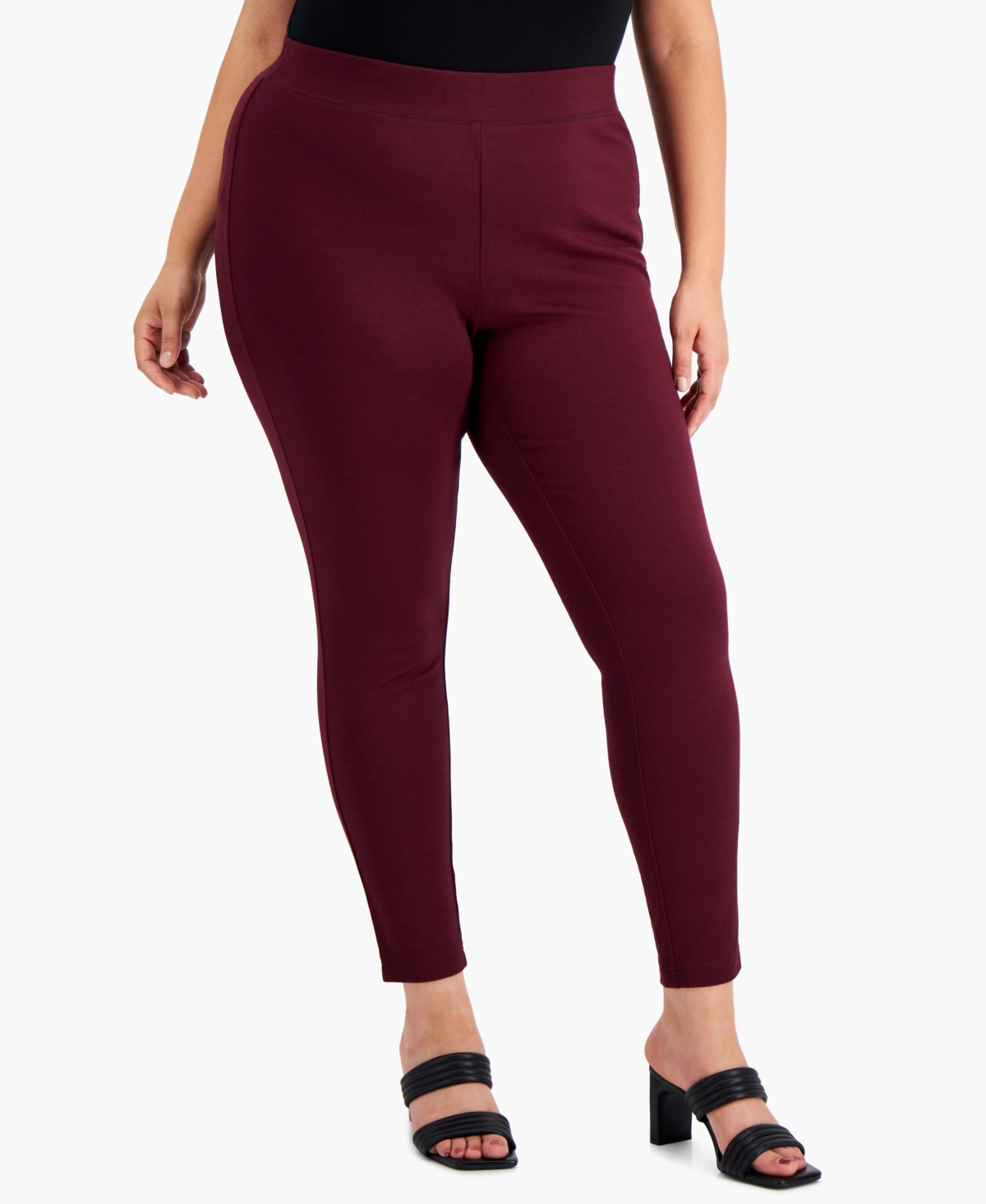 Plus Size Skinny Pull-On Ponte Pants, Created for Macy's - Port