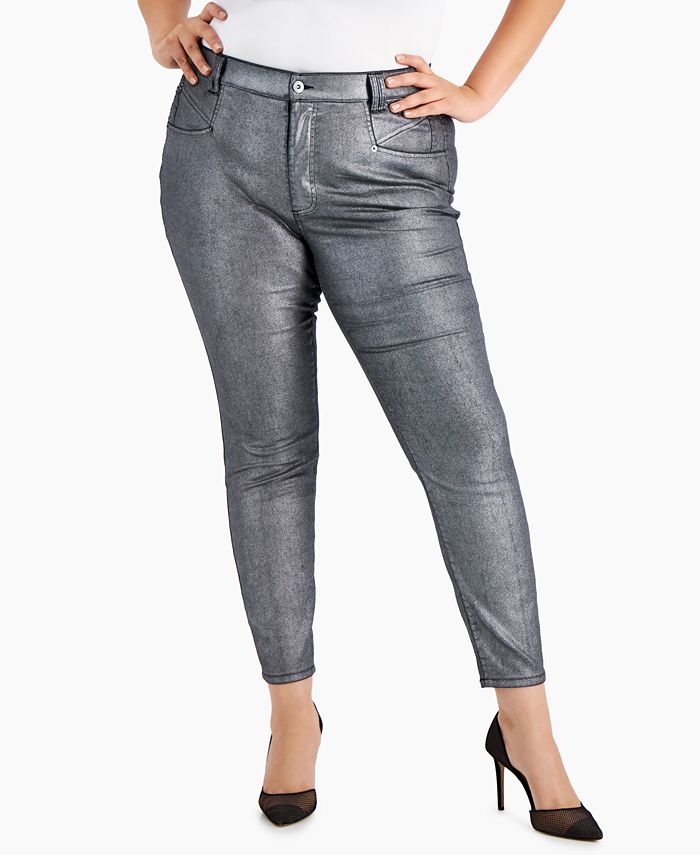 Mid Rise Metallic Coated Skinny Jeans