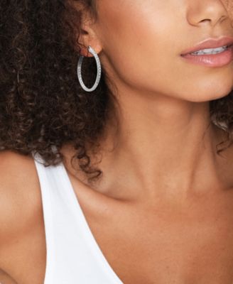 High Polished Clear Crystal Inside Outside Hoop Earring, Gold Plate and Silver Plate