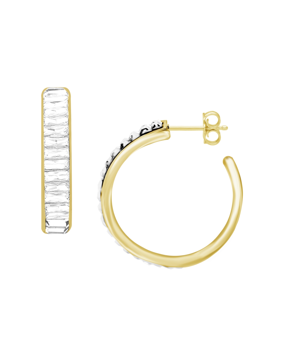 And Now This Crystal Baguette Small 1" Hoop Earrings In Gold-tone