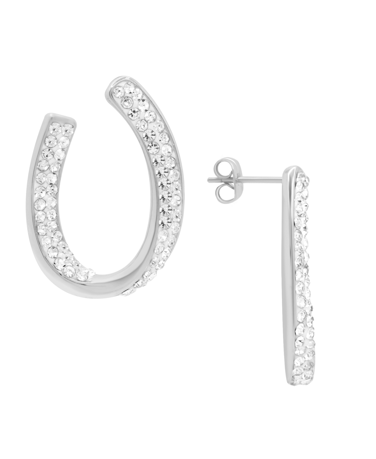 Crystal Curved Post Earring, Gold Plate and Silver Plate - Gold-Tone