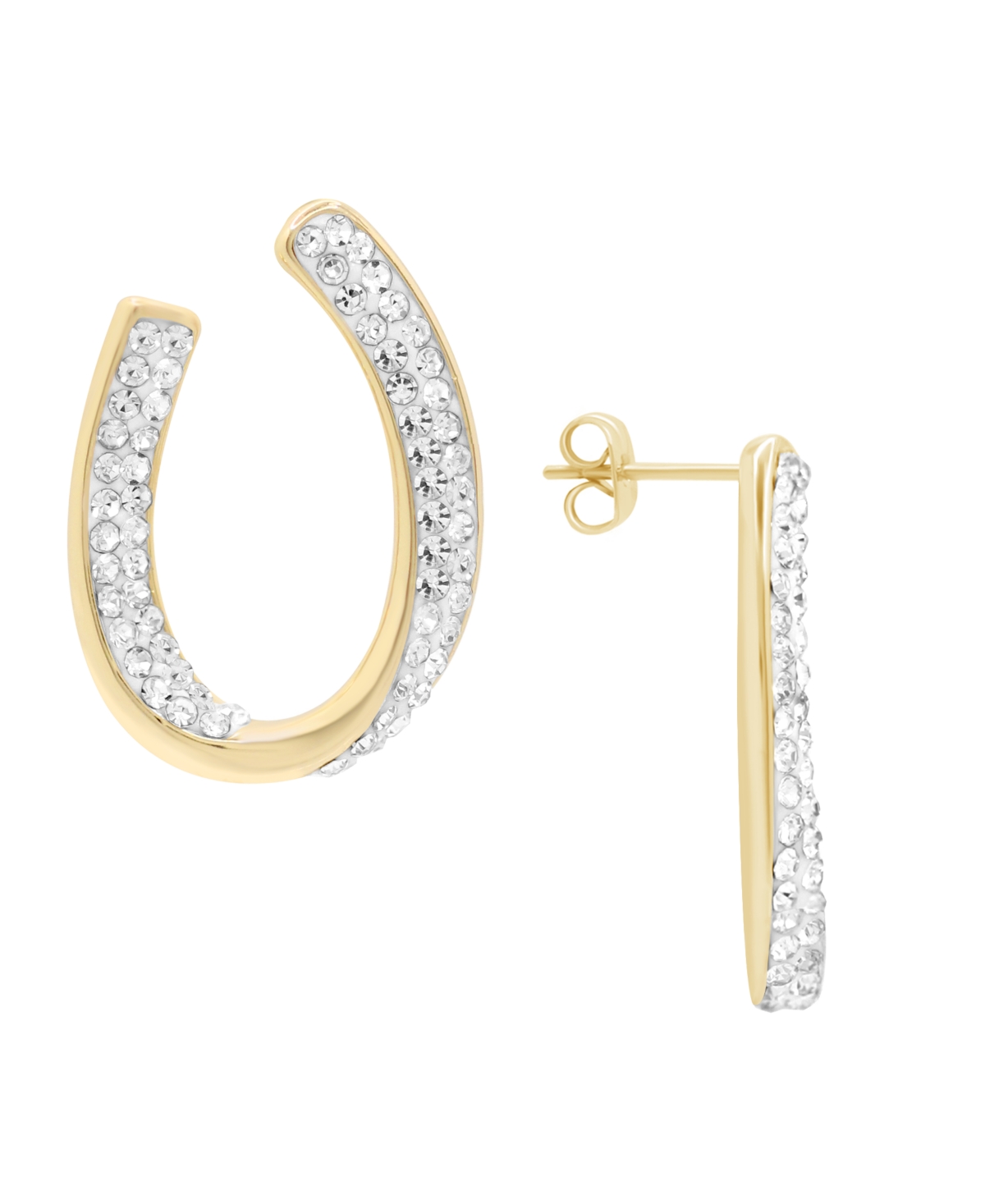 Crystal Curved Post Earring, Gold Plate and Silver Plate - Gold-Tone
