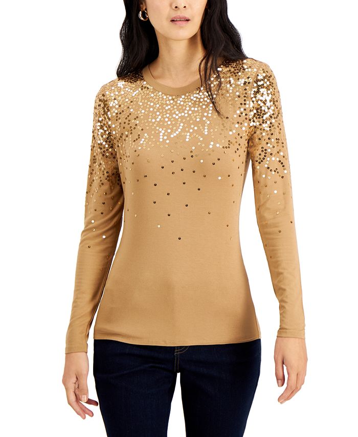 INC International Concepts Long-Sleeve Sequin Top, Created for Macy's ...