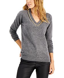 Petite Chain V-Neck Tunic Sweater, Created for Macy's