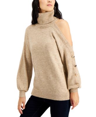 INC International Concepts Women s Cold Shoulder Turtleneck Sweater Created for Macy s Macy s