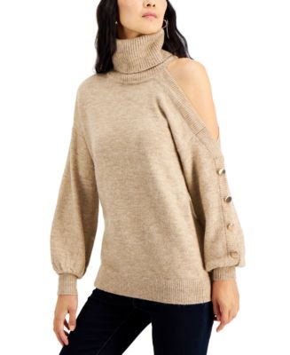 Mock neck cold shoulder sweater best sale