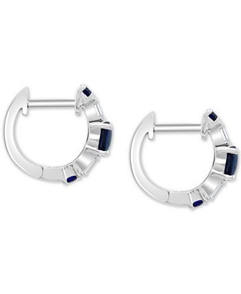 EFFY Collection - Sapphire (5/8 ct. t.w.) & Diamond (1/10 ct. t.w.) Extra Small Huggie Hoop Earrings in 14k White Gold, 0.37"