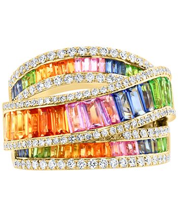 EFFY® Multi-Gemstone (6-3/8 ct. t.w.) & Diamond (3/4 ct. t.w.) Crossover  Ring in 14k Gold