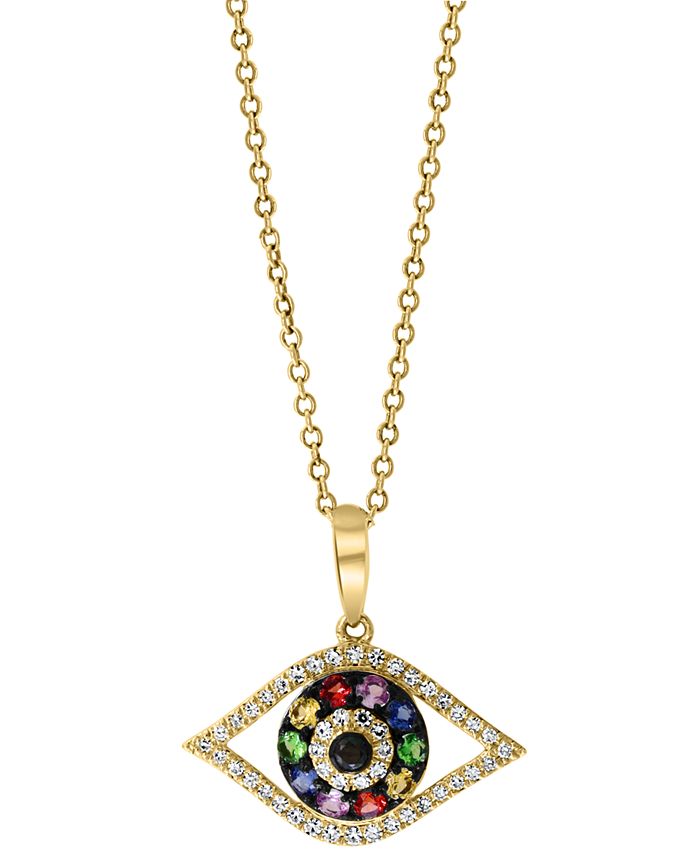 EFFY Collection - Multi-Sapphire (1/4 ct. t.w.) & Diamond (1/8 ct. t.w.) Evil Eye 16" Pendant Necklace in 14k Gold