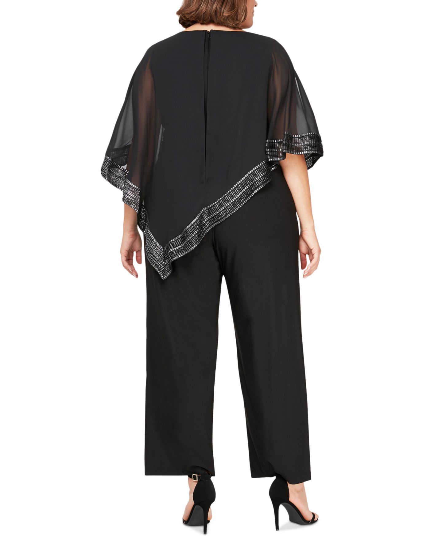 Женский комбинезон SL Fashions Plus Size Asymmetrical-Overlay Jumpsuit, цвет: Чёрный — фото 3