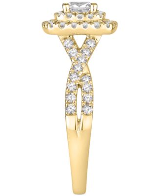 Princess-Cut Diamond Twist Halo Engagement Ring (1 ct. t.w.) in 14k Gold