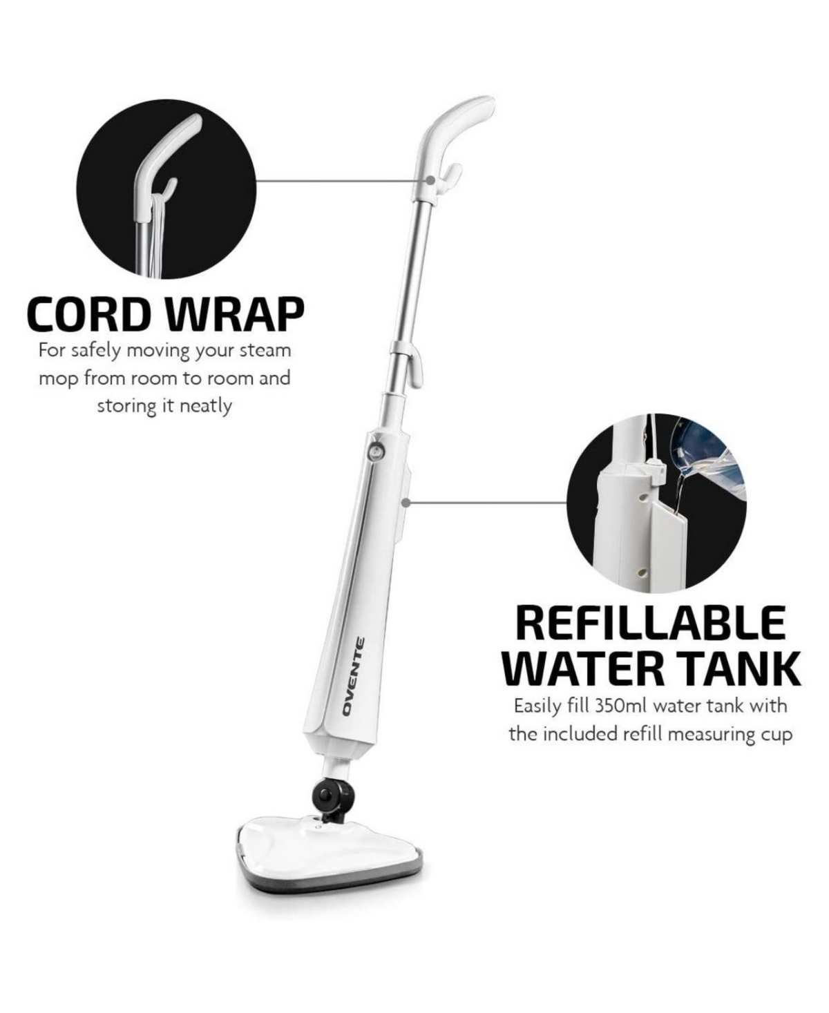 Shop Ovente Heavy Duty Electric Steam Mop In White