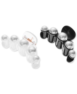 Photo 1 of INC International Concepts 2-Pc. Imitation Pearl Clear & Black Hair Claw Clip Set, 